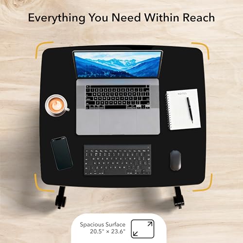 Image of Mount-It! Rolling Laptop Desk Adjustable Height (29.6 inch-44.2 inch), Mobile Workstation Cart with 23.6 inch x 20.5 inch Desktop, Small Sit-Stand Desk for Home, Office, or Classroom in Black