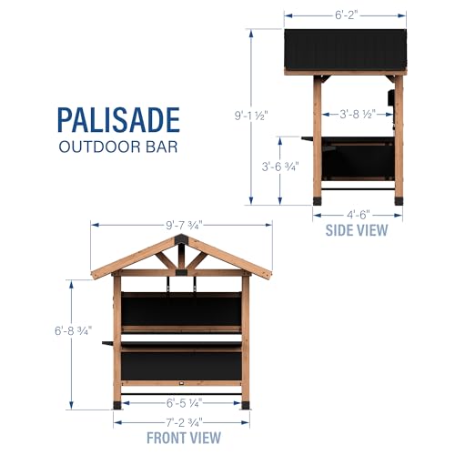 Backyard Discovery Palisade 9' x 6' Cedar Wood Outdoor Bar Set with Galvanized Steel Roof, Bar Top, Shelving, Snow Load Support, Wind Resistance, PowerPort for Patio, Deck, Entertaining - image 3