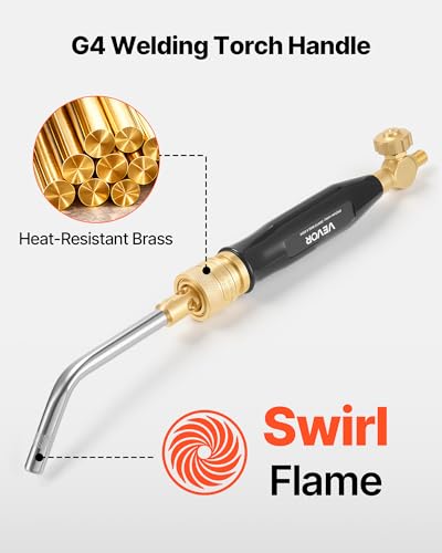 Image of VEVOR Air Acetylene Torch Kit, Acetylene Gas Welding Tool with 11.8FT Rubber Hose, 4 Welding Tips & CGA200 Regulator, Swirl Frame Gas Brazing Torch Kit for Home DIY and Industrial Metalworking