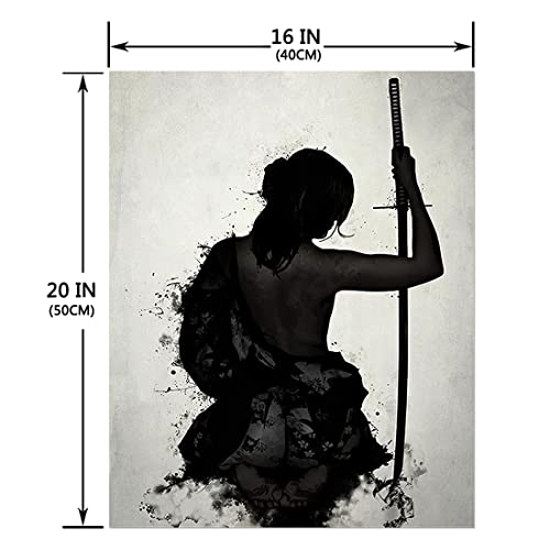 Artvender Female Samurai Wall Art Japanese Warrior Canvas Print Black And White Poster Decor Abstract Home Decorative Artwork Framed For Bedroom Bathroom Living Room Hallway Decoration Ready To Hang 16 X 20 In #TOP1