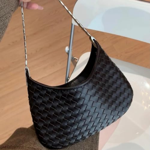 Image of Woven Leather Tote Bag For Women Crossbody Shoulder Bag Large Hobo Handbags Vegan Female Bag Vegetable Basket