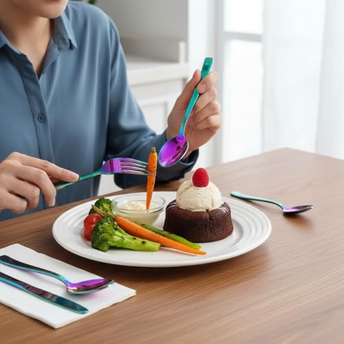 Image of 24 Pcs Rainbow Mirror Polish Stainless Steel Cutlery Set for Dining Table with Spoons and Forks Set + Butterknives - The Perfect Tableware /Flatware
