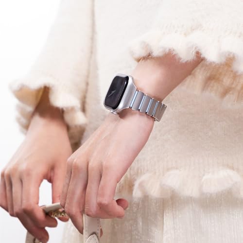 Image of Magnetic Slim Metal Band Compatible with Apple Watch Bands for Women Series 11 10 46mm 45mm 44mm 42mm SE 9 8 7 6 5 4 38mm 40mm 41mm 3 /2 /1,Luxury Stainless Steel Strap Silicone Link For iwatch