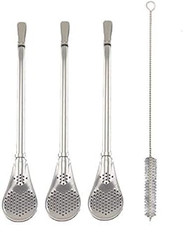 BALIBETOV [New] Yerba Mate Stainless Steel Straw - Set of Bombillas for Mate Gourd Drinking - 6'' Long (16 cm) (Silver Stainless Steel Set of 3 Bombillas)