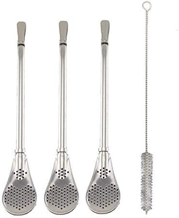BALIBETOV [New] Yerba Mate Stainless Steel Straw - Set of Bombillas for Mate Gourd Drinking - 6'' Long (16 cm) (Silver Stainless Steel Set of 3 Bombillas)