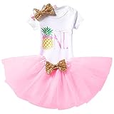 Glittery Hawaiian Luau Palm Leaf Birthday Baby Girl It's My 1st Birthday 3Pcs Outfits Skirt Set...
