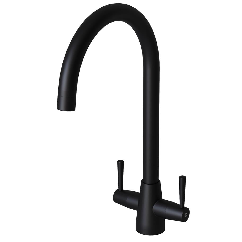 Liquida Black Lu408mb Swivel Spout Swan Neck Twin Lever Kitchen Mixer Tap