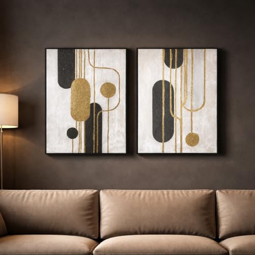 Artiluxy Minimalist Abstract Wall Art Set of 2, Modern Black