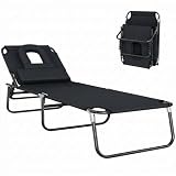 Outsunny Tumbona Plegable con Respaldo Regulable en 4 Posiciones Tumbona de Jardín con Orificio de Lectura Almohada Marco Metálico y Tela Oxford para Playa Terraza Carga 120 kg 190x56x28 cm Negro