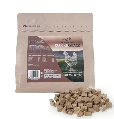 LAZY PET Freeze Dried Chicken Liver Dog Treats | Single Ingredient High Protein | Grain Free All Natural Training Treats & Meal Topper for Dogs Cats 4oz(Chicken Liver)