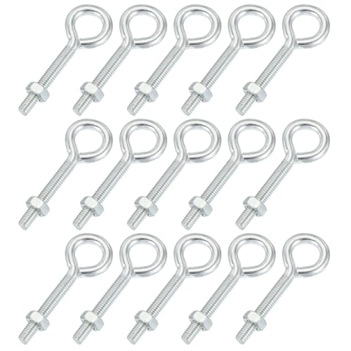 sourcing map Bulloni a occhiello M6 x 40 in acciaio al carbonio, viti con dadi esagonali, per gancio in metallo, ganci ad anello terminale per legno, confezione da 15