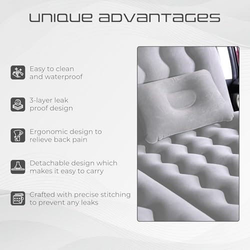 Image of Amazon Basics SUV Car Inflatable Bed - Grey | 2 Air Pillow & Air Pump | Car Sleeping Bed for Kids | Car Back Seat Bed | Quick Inflatable Bed | Car Bed for Trip, Camping, Picnic, Pool & Beach Pack of 1