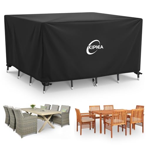 Kipiea Garden Furniture Covers, Outdoor Table Covers Waterproof, 420D Heavy Duty Oxford Fabric Patio Furniture Cover Square Windproof, Anti-UV No Tears for Chairs and Table - 142 x 142 x 71cm option