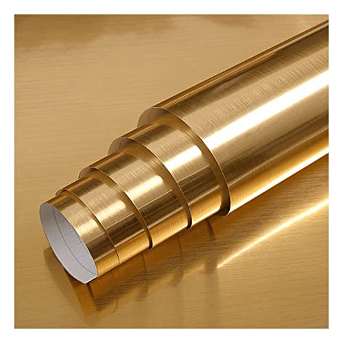 Cozylkx Self Adhesive Fridge Vinyl Wrap Brushed Metallic Vinyl Film Wallpaper Metal Look Contact Paper for Refrigerator Dishwasher Oven Kitchen Appliances,Gold,60x500cm/1.97x16.4ft