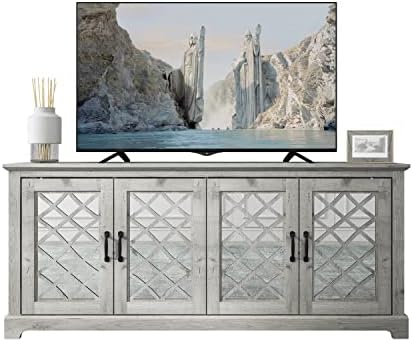 Galano Millicent TV Stand for 65-75 inch TV - Home Entertainment Center - Boho TV Stand - Living Room Furniture - Console with 4 Doors - Easy Assembly - Mexican Grey