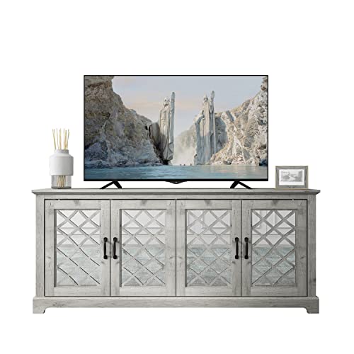Galano Millicent Tv Stand For 65-75 Inch Tv - Home Entertainment Center - Boho Tv Stand - Living Room Furniture - Console With 4 Doors - Easy Assembly - Mexican Grey #TOP2