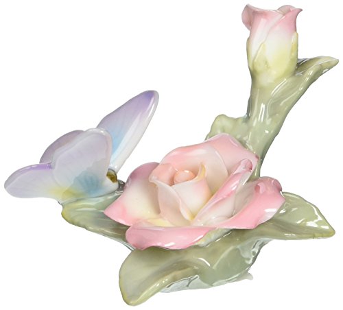 Cosmos 96445 Fine Porcelain Butterfly with Pink Rose Figurine, 2-1/4-Inch