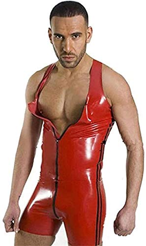 Men's Latex Clothing PVC Sexy Wet Look DS Catsuit Clothing Prisoner Patent Leather Jumpsuits Cosplay Bodysuit Nightclub Red (XL)