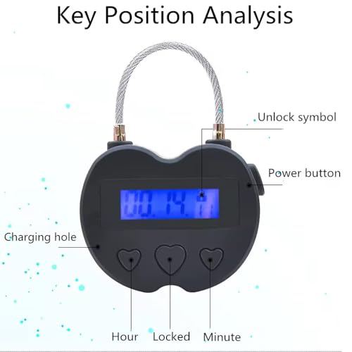 Meichoon Timer Lock Smart Padlock for Chastity Control LCD Display 99-Hour Countdown USB Rechargeable Ideal for Adult Games and Behavioral Training Black - Image 4