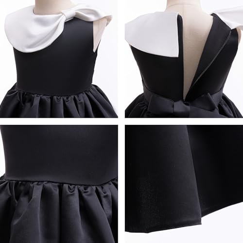 Girl Dresses Retro Children's Satin Black and White Color Block Collar Princess Formal Dress4