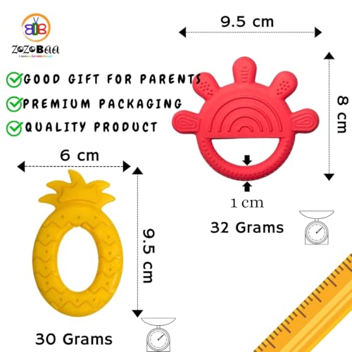 Image of Cute Shape Soft Silicone Teether for Baby Gums Teething Toys for Babies BPA Free Pain-Relief Non-Toxic 100% Food Grade Soothing Easy to Grasp Chewable- Rhino+Pineapple+Rabbit+Hand (Pack of 4)
