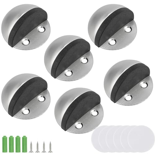ZOENHOU 6 Pack Stainless Steel Floor Door Stopper, Half Moon Door Stop, Floor Mounted Door Stops Oval Metal Rubber Stoppers with Screws for Floor, Wall