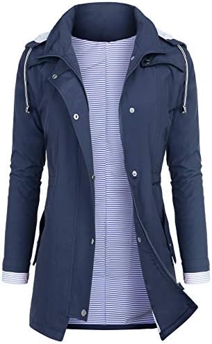 AUDIANO Rain Jackets Women Lightweight Raincoat Striped Lined Waterproof Windbreaker Active Outdoor Hooded Trench Coats Blue M