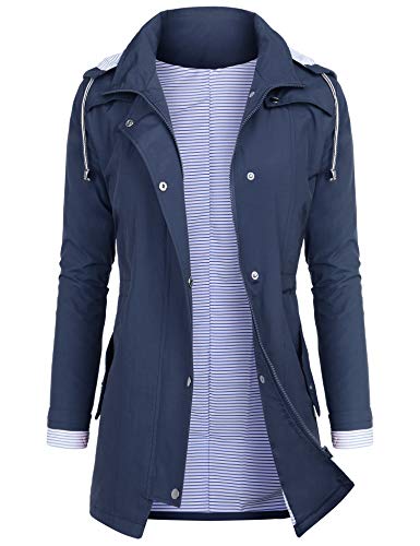 Audiano Rain Jackets Women Lightweight Raincoat Striped Lined Waterproof Windbreaker Active Outdoor Hooded Trench Coats Blue M #TOP25