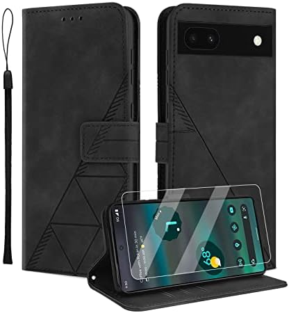 Togestar for Samsung S22 Case, [Vivid Geomatrical Pattern PU Leather] [Wrist Strap] Magnetic Closure Flip Wallet Case Card Slots Kickstand Full Protection Shockproof Case,Green