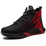 JUDBF Sicherheitsschuhe Herren Damen Stahlkappe Arbeitsstiefel Turnschuhe Leicht Bequem Industrie Schutzschuhe Sneaker, Rot B 8081, 43.5 EU
