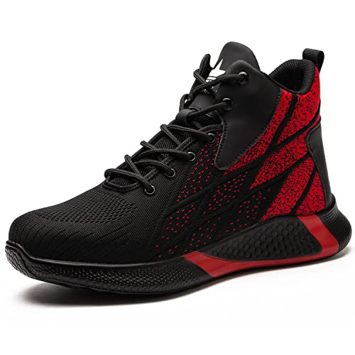 JUDBF Chaussures de sécurité pour homme et femme avec coque en acier - Chaussures de travail légères et confortables, Rouge B 8081, 44 EU Cover