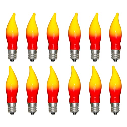 Pallerina Christmas Flame Shape Light Bulbs, Red Yellow Christmas Light Bulbs for Window Candles, Electric Menorah, Night Light Bulbs 7 Watt, 120 Volt E12 Candelabra Bases Flame Light Bulbs- 12 Pack