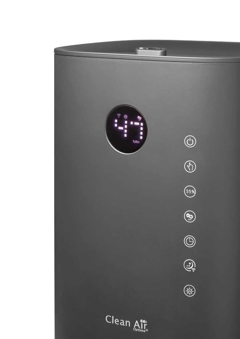 Luftbefeuchter mit UVC-Sterilisation, Ionisator und Aromatherapie! - Clean Air Optima CA-605 Smart Top Filling - Befeuchtungsleistung max. 480 ml/h - Geeignet für Räume bis 65m²/160 m³ (Titan)