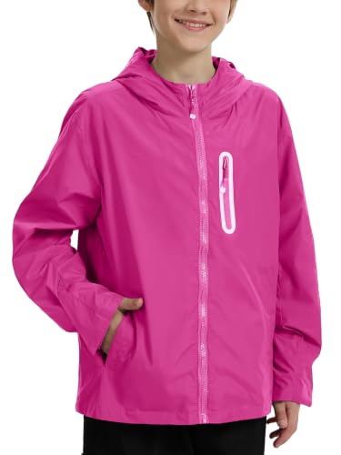 Image of UIQUR Boys Girls Rain Jacket Kids Waterproof Raincoats 5-14 Years