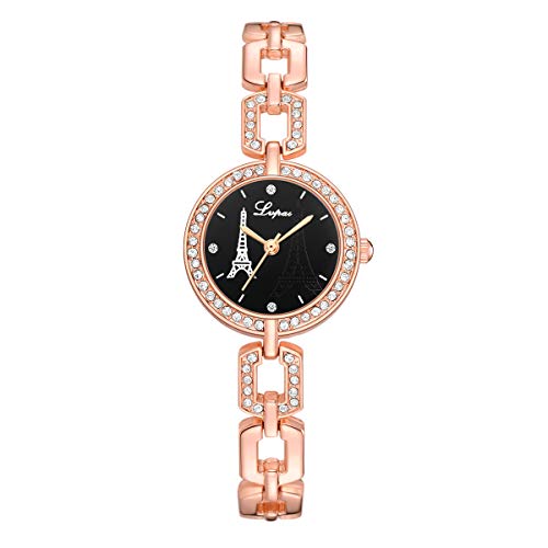 Preisvergleich Produktbild TWISFER Damen Stylish and Exquisite Armbanduhr Wasserdiamant Eiffelturm Zifferblatt Edelstahl Armband Quarz Analog Uhr Minimalist