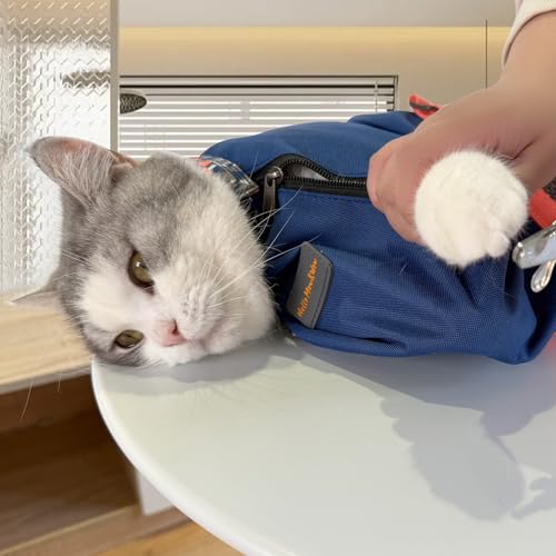Cinf Cat Nail Clipping Cleaning Grooming Restraint Bag No Scratching Biting for Bathing Nail Trimming Injecting Examining(Navy Blue,M) - Thumbnail 3