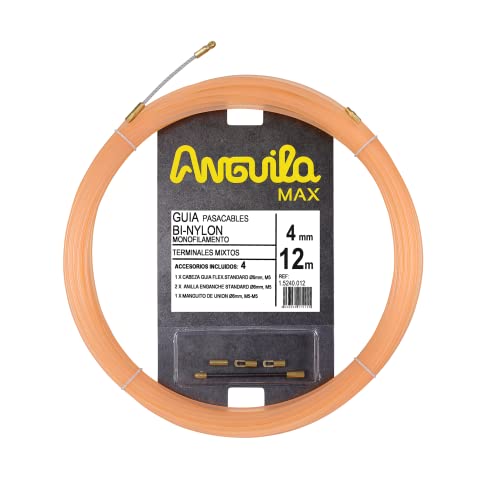 Anguila - Max Guía pasacables BI-Nylon Monofilamento, 12 m, 4mm, Terminales Mixtos, Salmón.