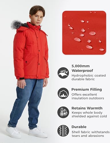 Image of wantdo Boys' Winter Coat Waterproof Puffer Jacket with Detachable Hood | Removable Faux Fur Hood,5000mm Waterproof,Fleece Lined,Outerwear,Machine Washable