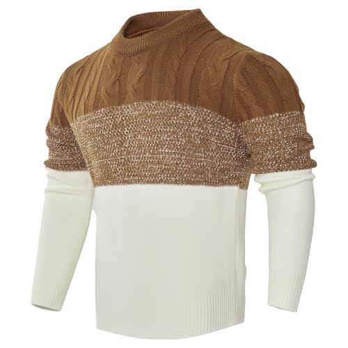 ACM- Men's Casual Color Block Long Sleeve Cable Knit Pullover Sweater2