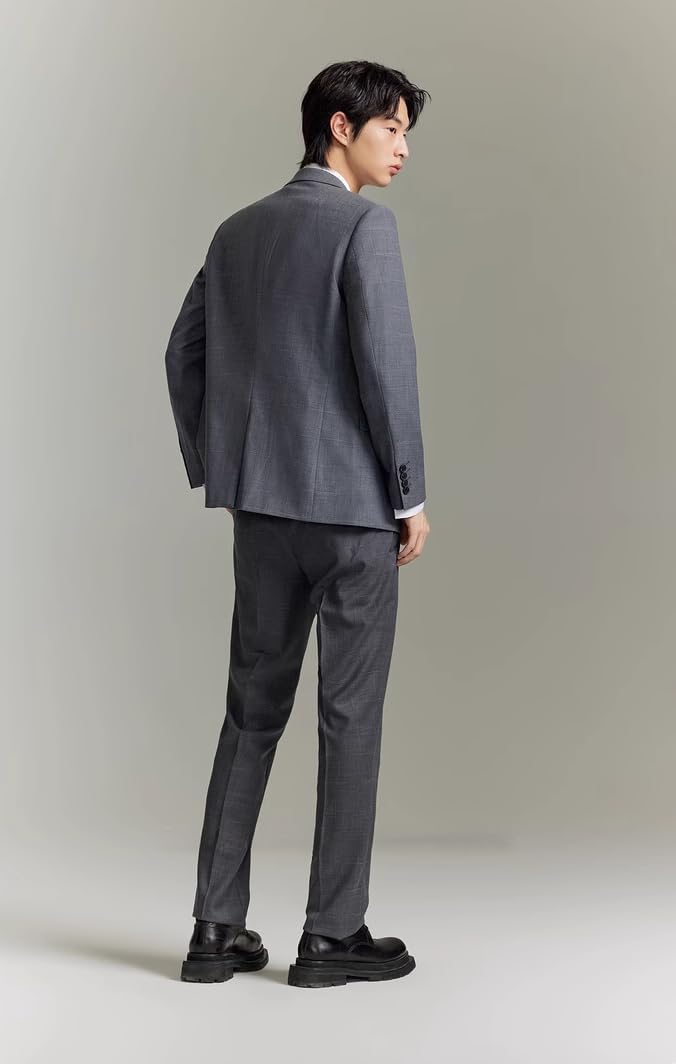 Men's Suit Pants Checkered Winter Business Casual Straight Leg Office Work Dress Pants Warm for Men