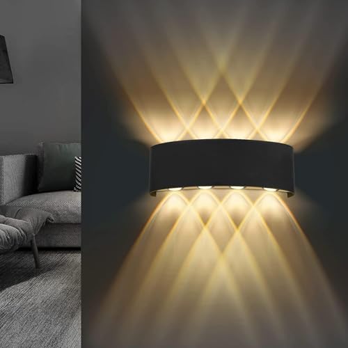 Lureshine Wandleuchte LED Innen, 22x8x5cm Up an Down Wandlampe, Aluminium-Druckguss wandleuchten 8w Schwarz, Wandleuchte Innen 3000K Warmweiß, Wandlampen für Wohnzimmer Garage