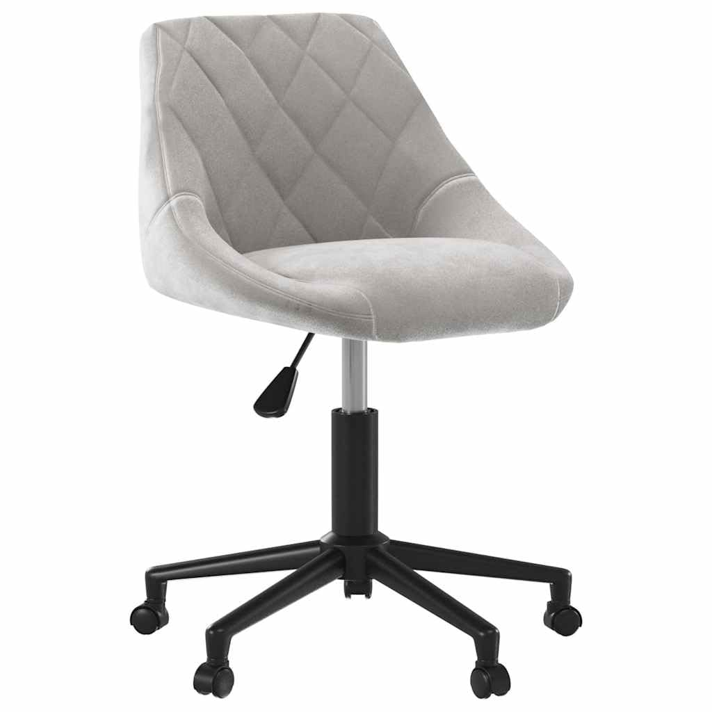 Chaise de bureau pivotante en velours gris clair avec hauteur réglable