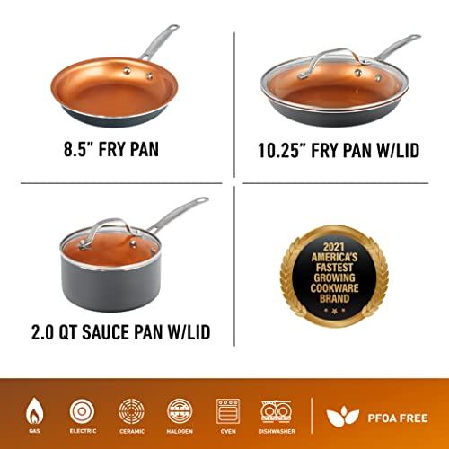 Gotham Steel 5 Piece Kitchen Essentials Cookware Set with Ultra Nonstick Copper Surface Dishwasher Safe, Cool Touch Handles- Includes Fry Pans, Graphite - 2