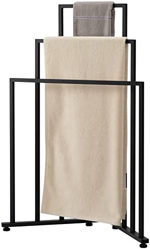 BEJOY Towel Holder Freestanding Field 3-Layer Metal Towel Ladder, Standing Towel Rack, Wall-Leaning Display Stand, Bathroom Decoration, Black