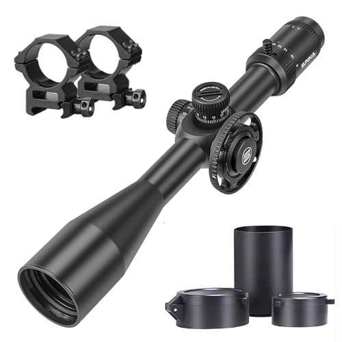 SPINA OPTICS 6-24x50 FFP II Rifle Scopes First Focal Plane Riflescope with MRAD Precision Tree Reticle and Sunshade (with 20mm mounts)