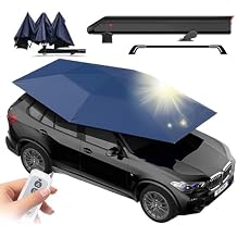 Fully Automatic Car Umbrella Tent, 5000mah Battery Car Tent Cover, 38002800mm Folding Carport, Sun Shade Canopy Umbrella for Outdoor Vehicle Protection,Blue-WithBar