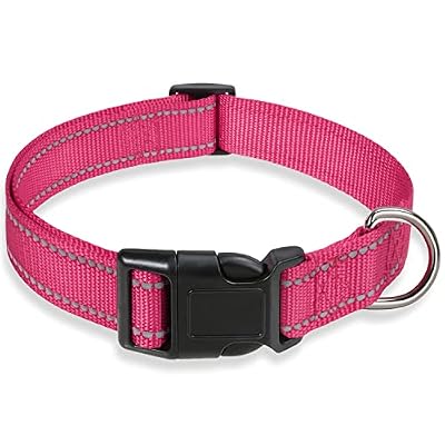 Reflective Dog Collar, Puppy Collar with Buckle Adjustable, Pink XS