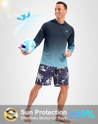 Image of Men's Sun Protection Hoodie Shirts Long Sleeve UPF 50+ Swim Shirts for Men Rash Guard Fishing Shirt Quick Dry
