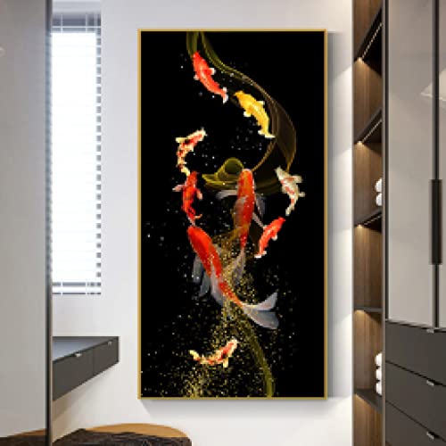 Toile Peinture Koi Fish Feng Shui pour revitaliser un salon terne avec une grande affiche dorée
