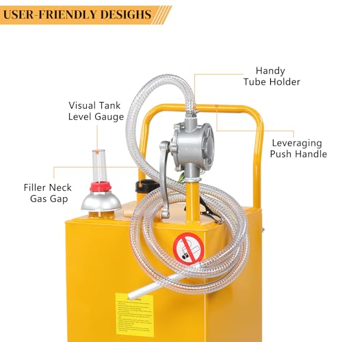 30-Gallon Portable Oil Transfer Fluid Diesel Fuel Storage Tanks Gas Caddy Storage Diesel Kerosene Storage Containers with Rolling Flat-Free Solid Rubber Wheels for Boat, ATV, Car, Motorcycle Yellow - Thumbnail 3